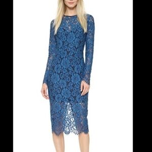 Veronica Beard Gynne Longsleeve Blue Lace Pencil Cocktail Romantic  Midi Dress